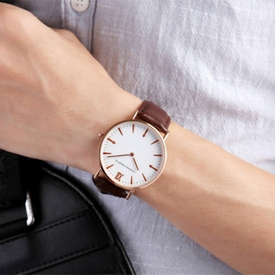 Hannamading HM-JT 4856 Casual Two Needle Women Leather Band Quartz Watch with Box