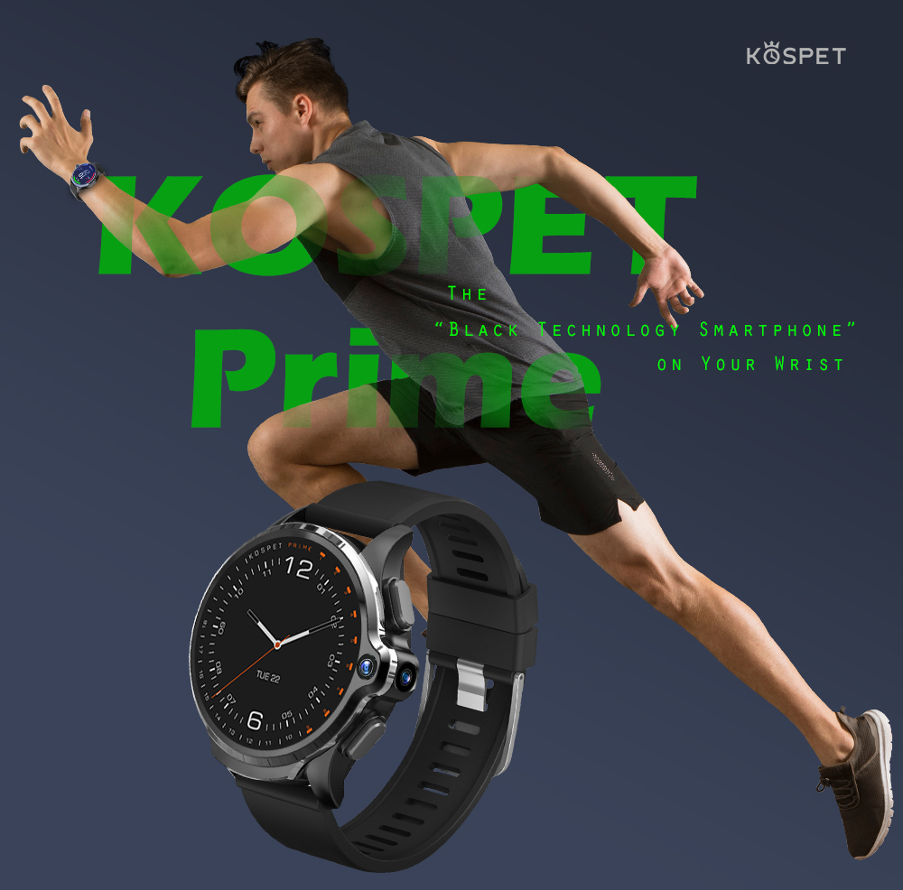 KOSPET Prime 4G Smart Watch Phone 1.6 inch Screen Dual Lens 1260mAh Battery - Black