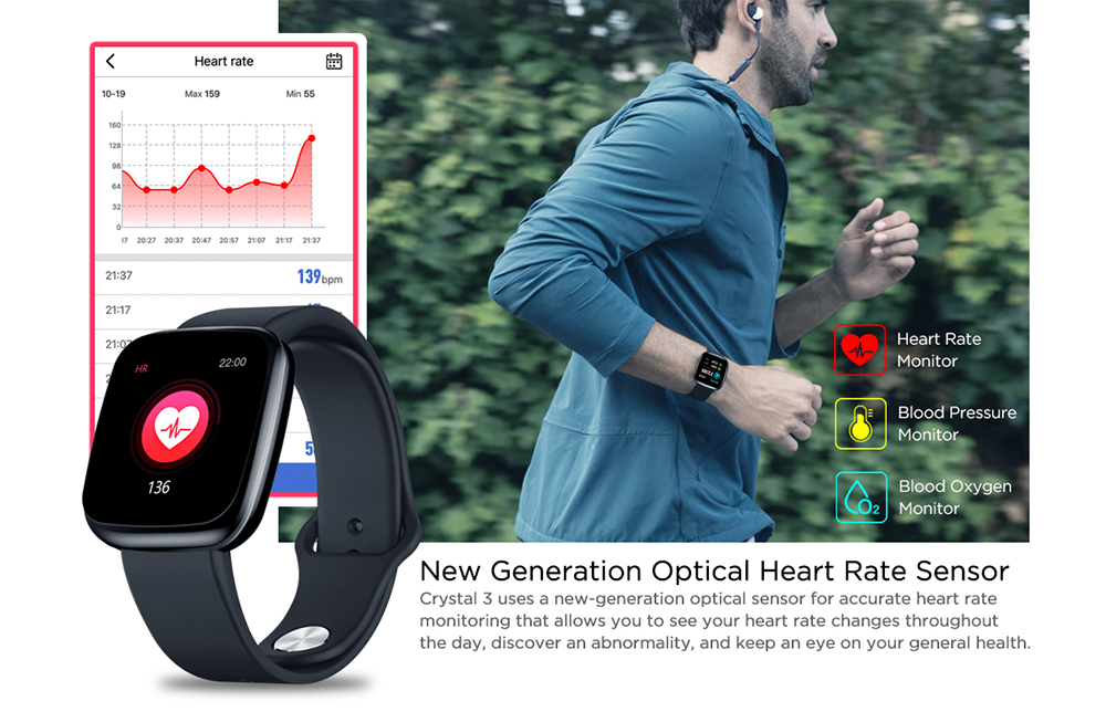 Zeblaze Crystal 3 1.3 inch Heart Rate Blood Pressure Oxygen Monitor USB Charging Bluetooth Smart Sports Watch - Red