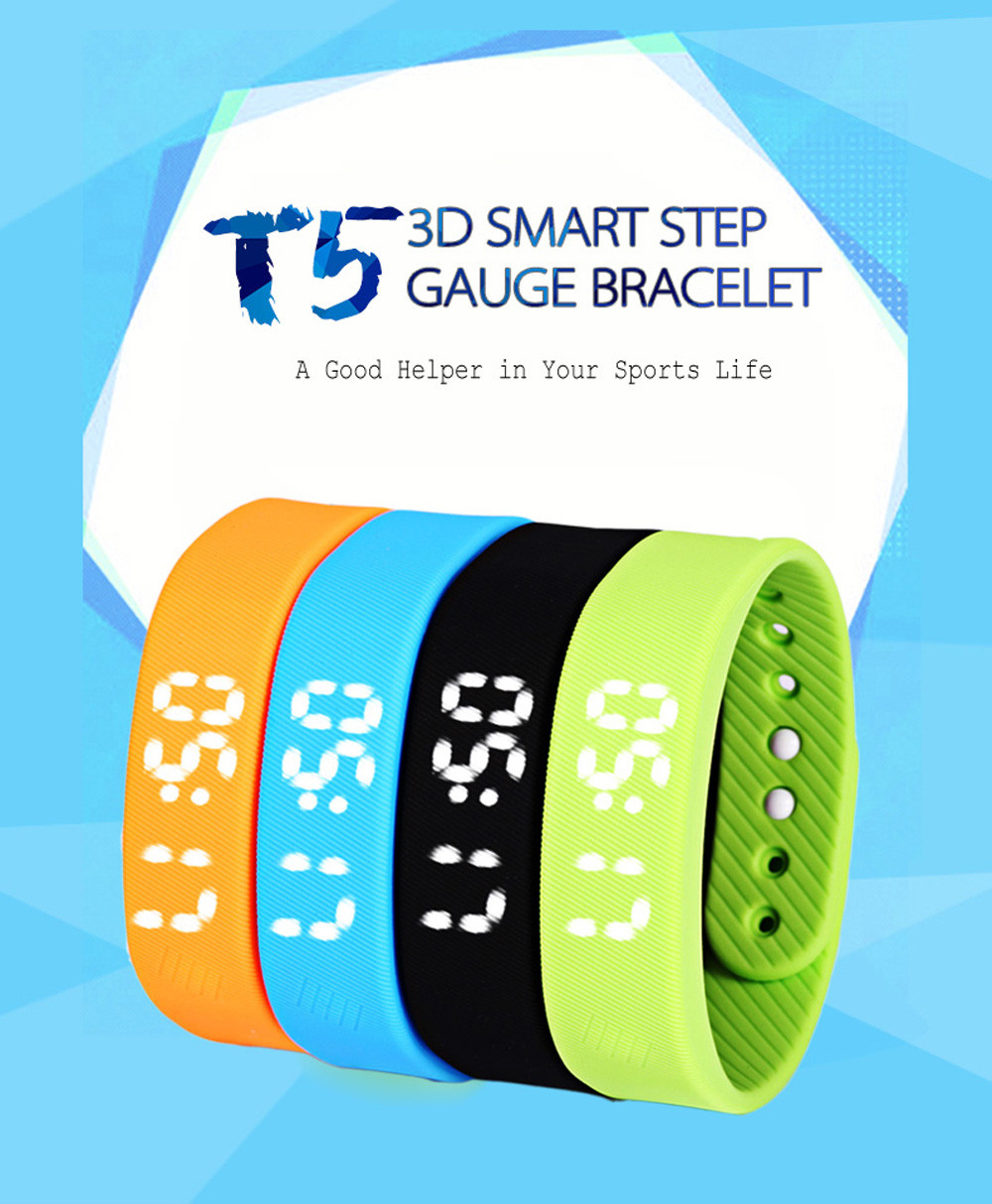 T5 Sports Smart Watch Calorie Tracker Pedometer Distance Record Bracelet Wristband